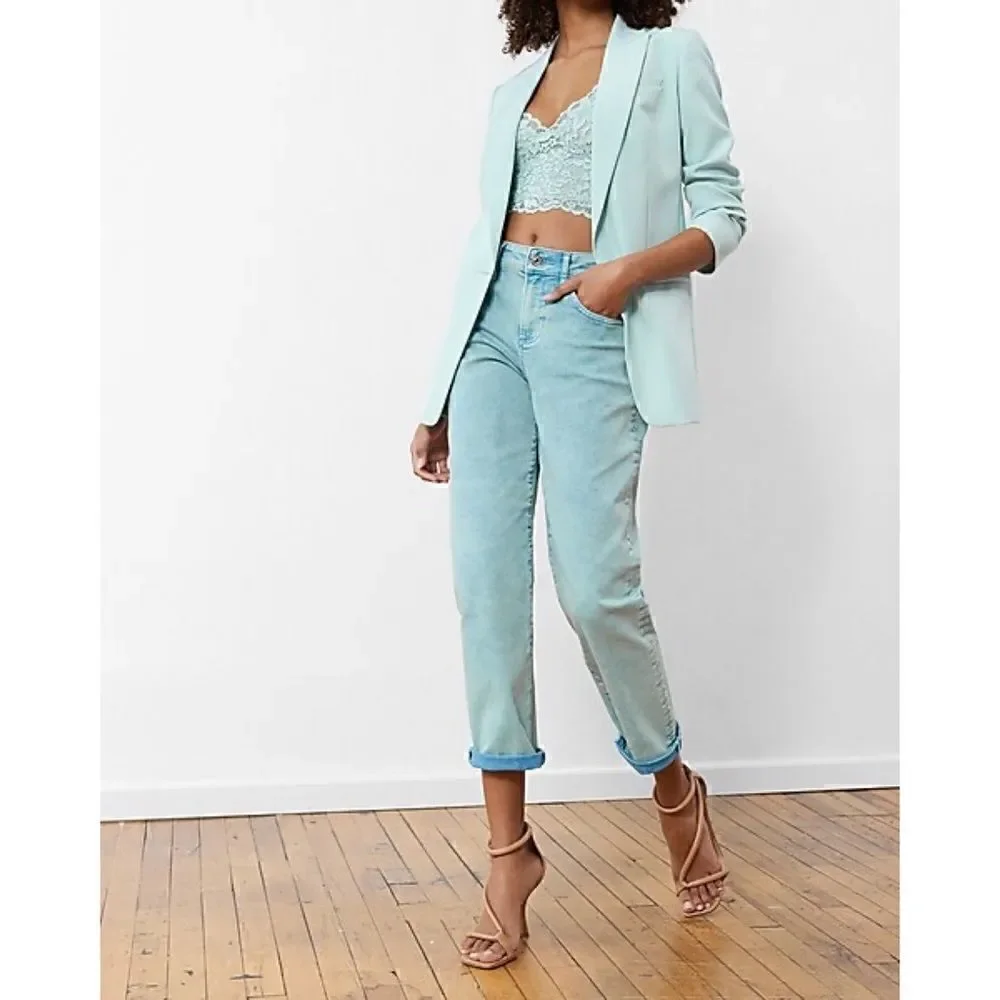 NWT Express Mid Rise Mint Green Tinted Boyfriend Jeans, Size 8R